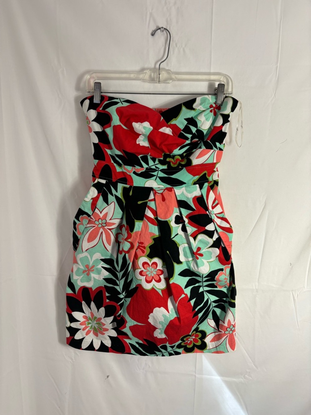 Floral Tropical Boho Vacation Strapless Tie-Waist‎ Mini Dress Size M - Picture 11 of 11
